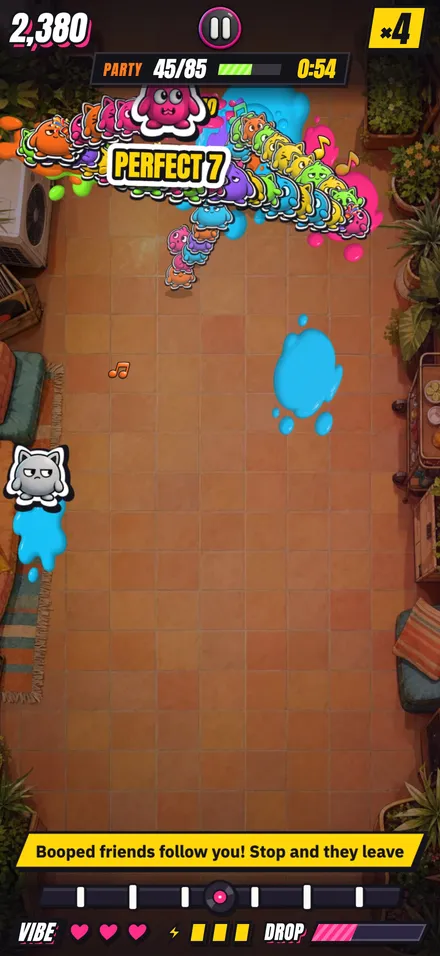 A run: the painted friends follow you in a line.