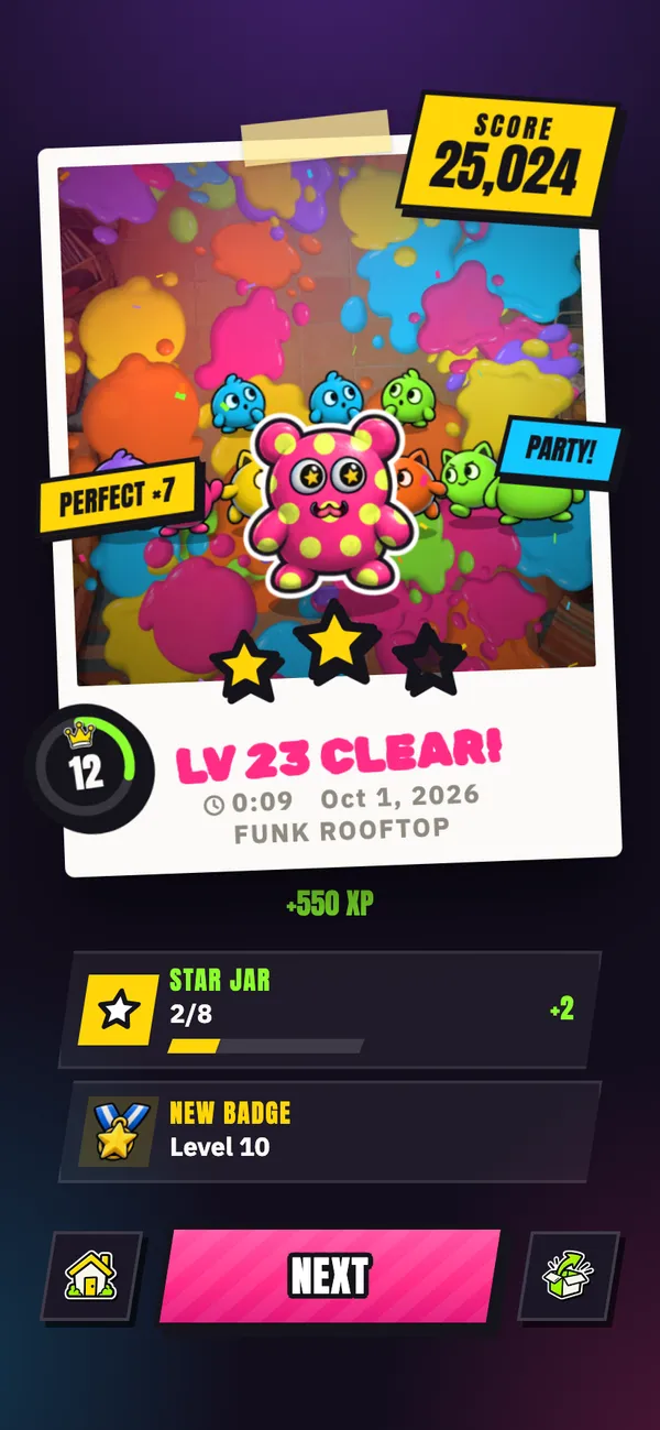 Results: your score, stars and a card to share.